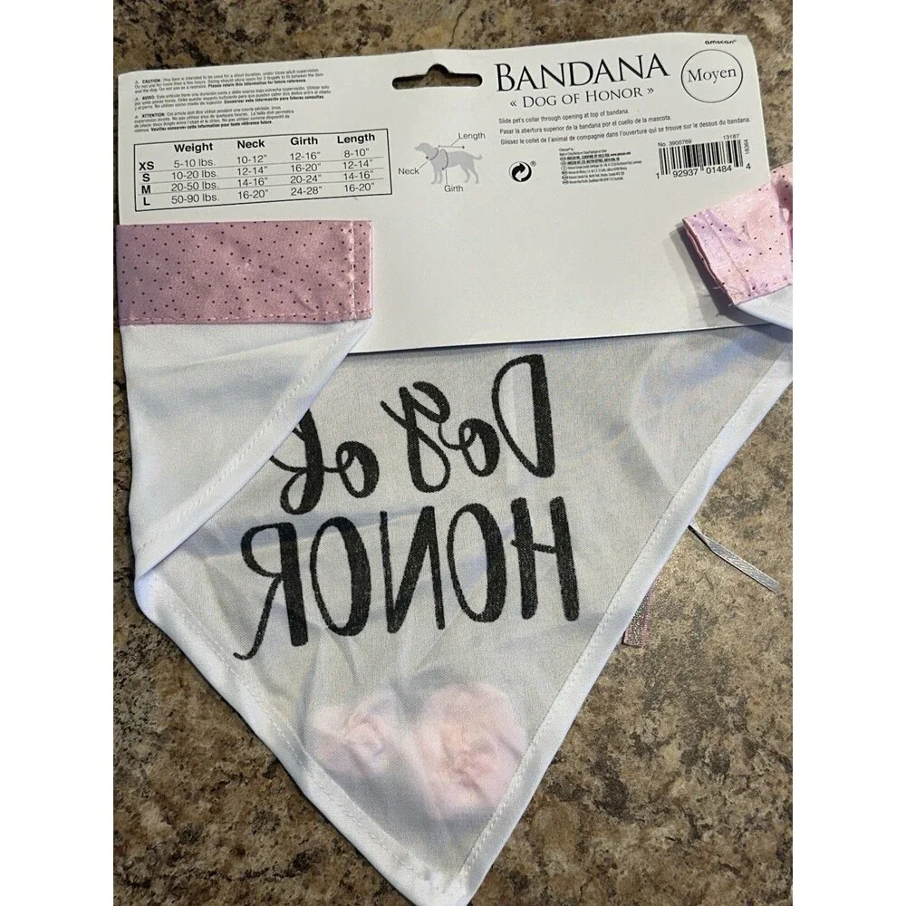 Dog of Honor Bandana Wedding Pink White Bow Roses One Piece Sz Medium- 20-50lbs